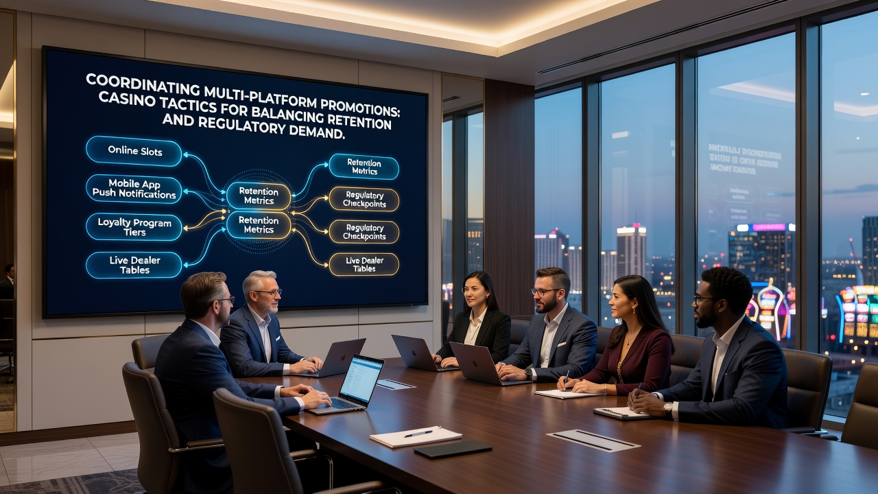 Regulatory compliance checklist displayed alongside casino promotion calendar on a shared workspace screen