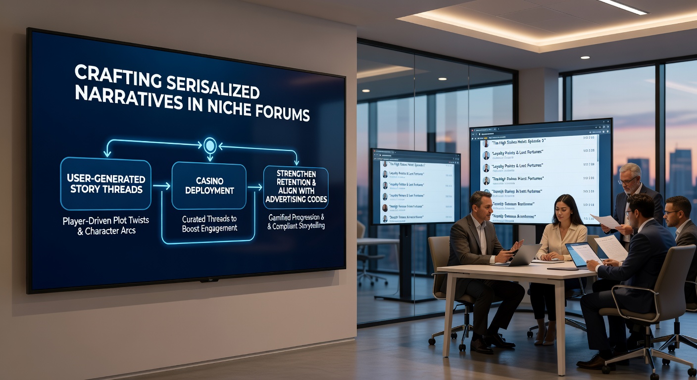 Illustration of niche forum interface showing serialized story threads in a casino community setting