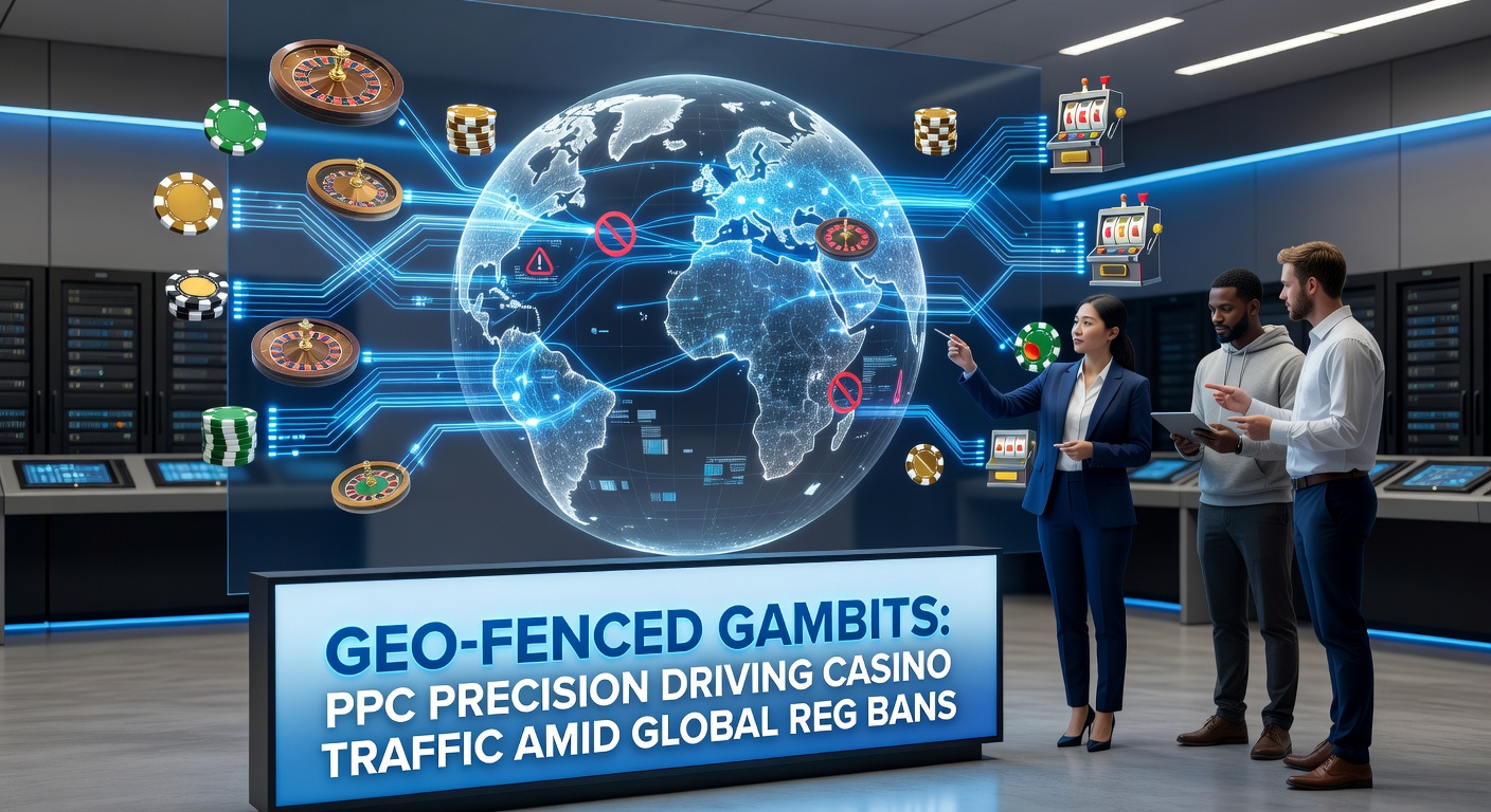 Digital map highlighting geo-fenced zones around casinos with PPC ad targeting overlays